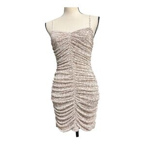 Le Lis Double Rainbow Sleeveless Ruched Fitted Taupe Mini Dress Size S